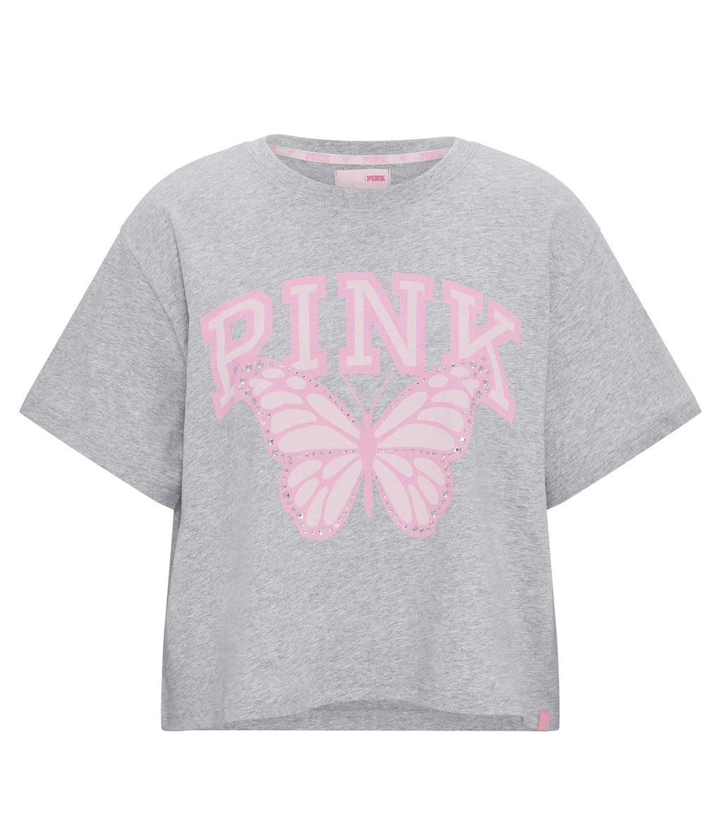 Victoria's Secret PINK | Elle Campus Cotton™ Cropped Tee, Medium Heather Grey, M