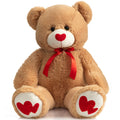 HollyHOME Big Teddy Bear Stuffed Animal Valentines Large Bear Plush with Red Heart for Girlfriend and Kids Valentines 36 inch Tan