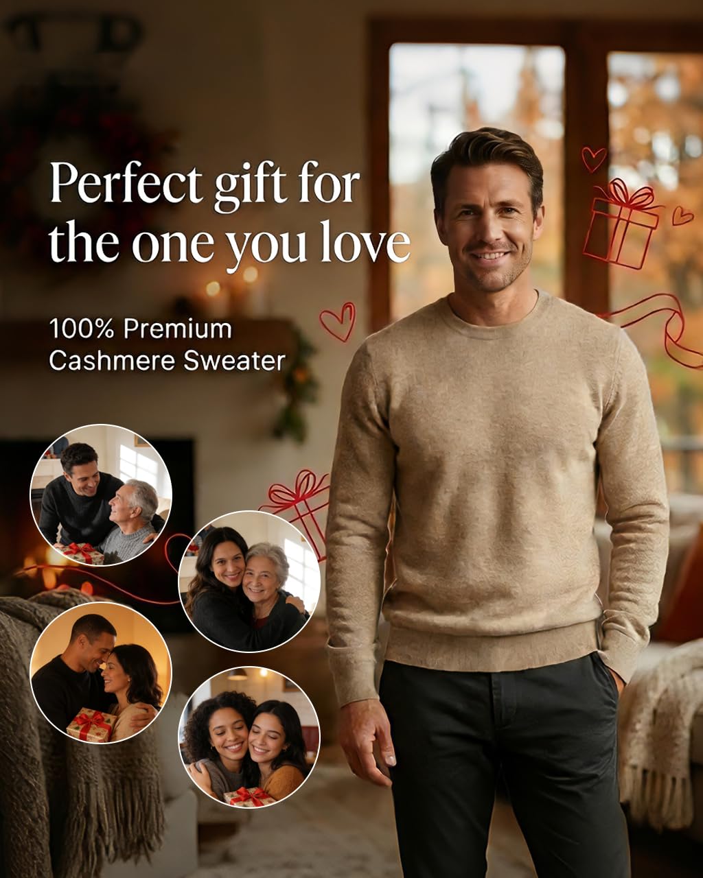 Men’s Daily Cashmere Sweater – 100% Pure Cashmere Crew Neck Pullover, Soft Lightweight Knit (US, Alpha, Medium, Regular, Regular, Camel)