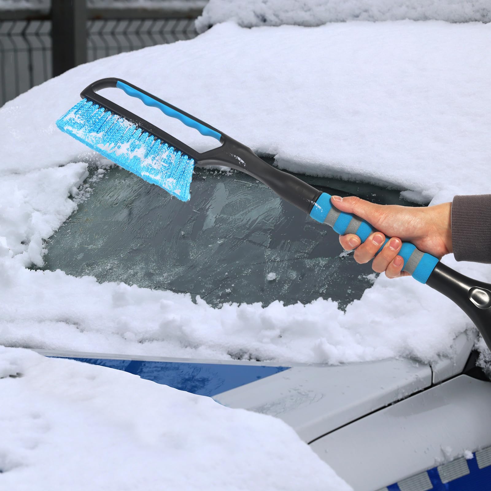 LoyaGour Snow Brush and Ice Scraper for Car Windshield,26.4" Window Scraper Deicer for Car SUV and Truck,Ice Scrapers and Brushes 2 in 1,Winter Car Automotive Exterior Accessories(1Pack Blue)