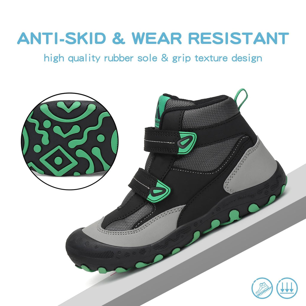 Mishansha Kids Boys Hiking Shoes Lightweight Anti Slip Outdoor Trekking Walking Running Ankle Boots for Christmas Sneakers Black/Green/Gray 13 little_kid