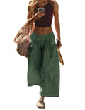 Hooever Women's Loose Wide Leg Track Pants Drawstring Pockets Elastic Waist Capri Hiking Pants(ArmyGreen-L)