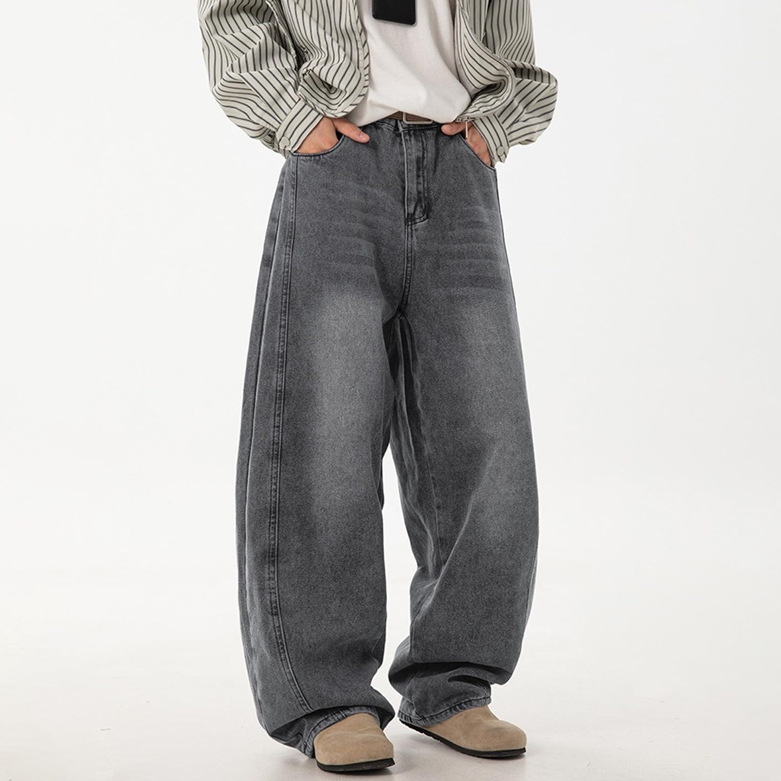 qcdyrxf Jeans for Men Baggy Y2k Wide Leg Jeans Loose Fit Denim Streetwear Hip Hop Jean