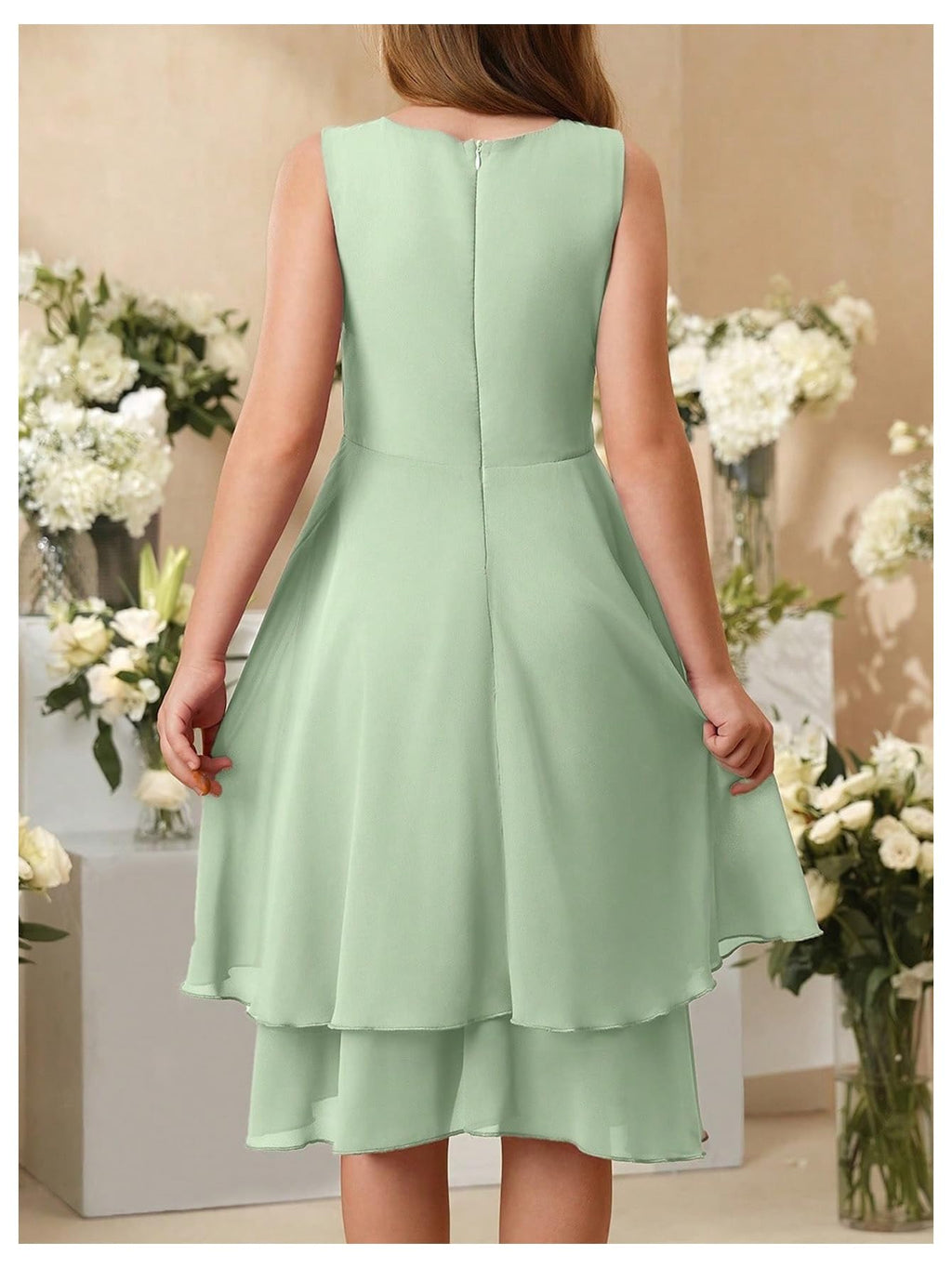 Verdusa Girl's Flower Summer Dresses Sundress Twist Ruched Ruffle Layered Flowy Birthday Wedding Guest Dress Green 10 Years