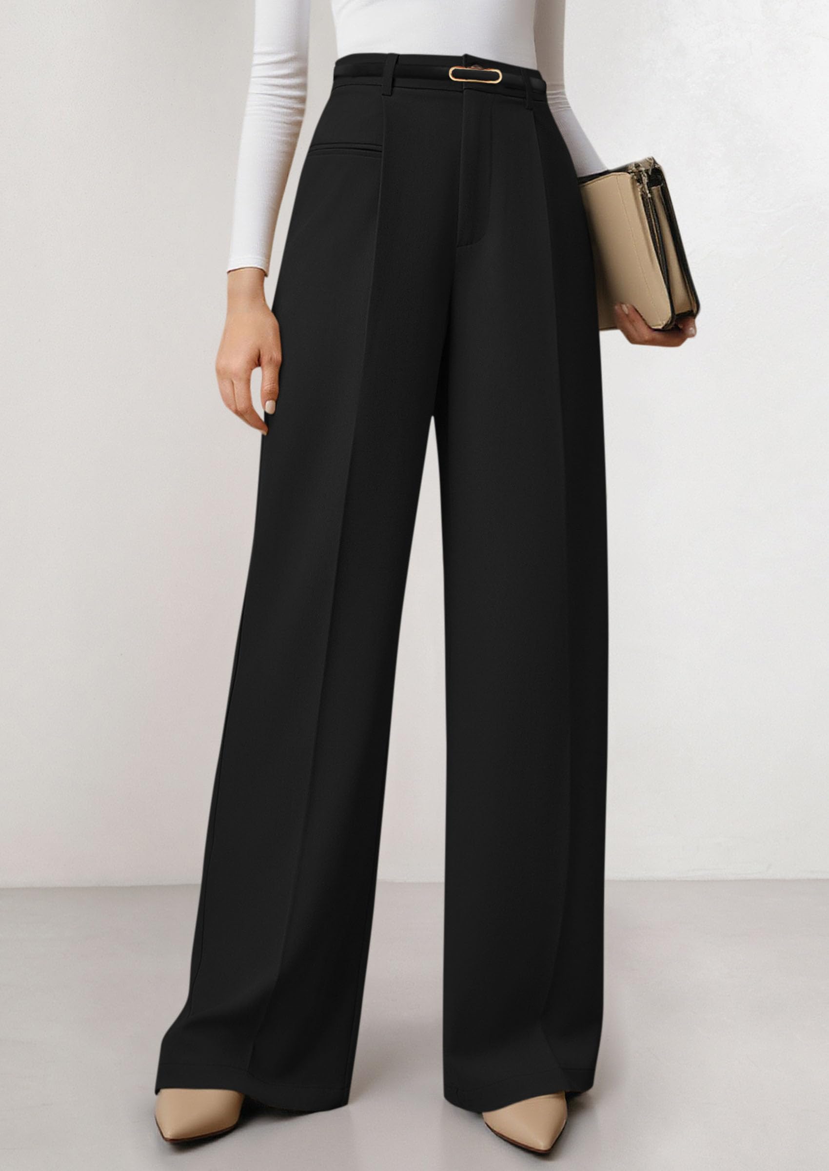 PRETTYGARDEN Womens Wide Leg Dress Pants 2026 Business Casual Flowy Work Palazzo Pants High Waisted Slacks Trousers (Black,Small)