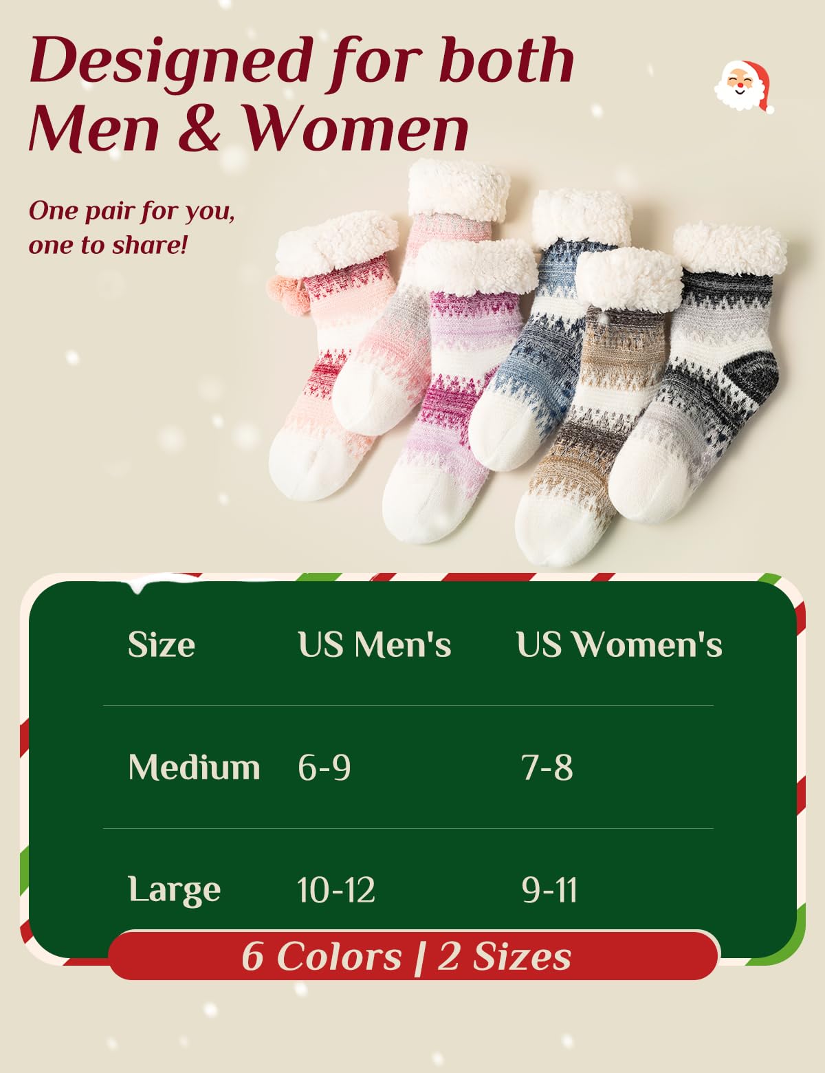 Zpophue Fuzzy Slipper Socks with Non-Slip Grippers for Women & Men - Valentines Fluffy Socks with 2 Sizes