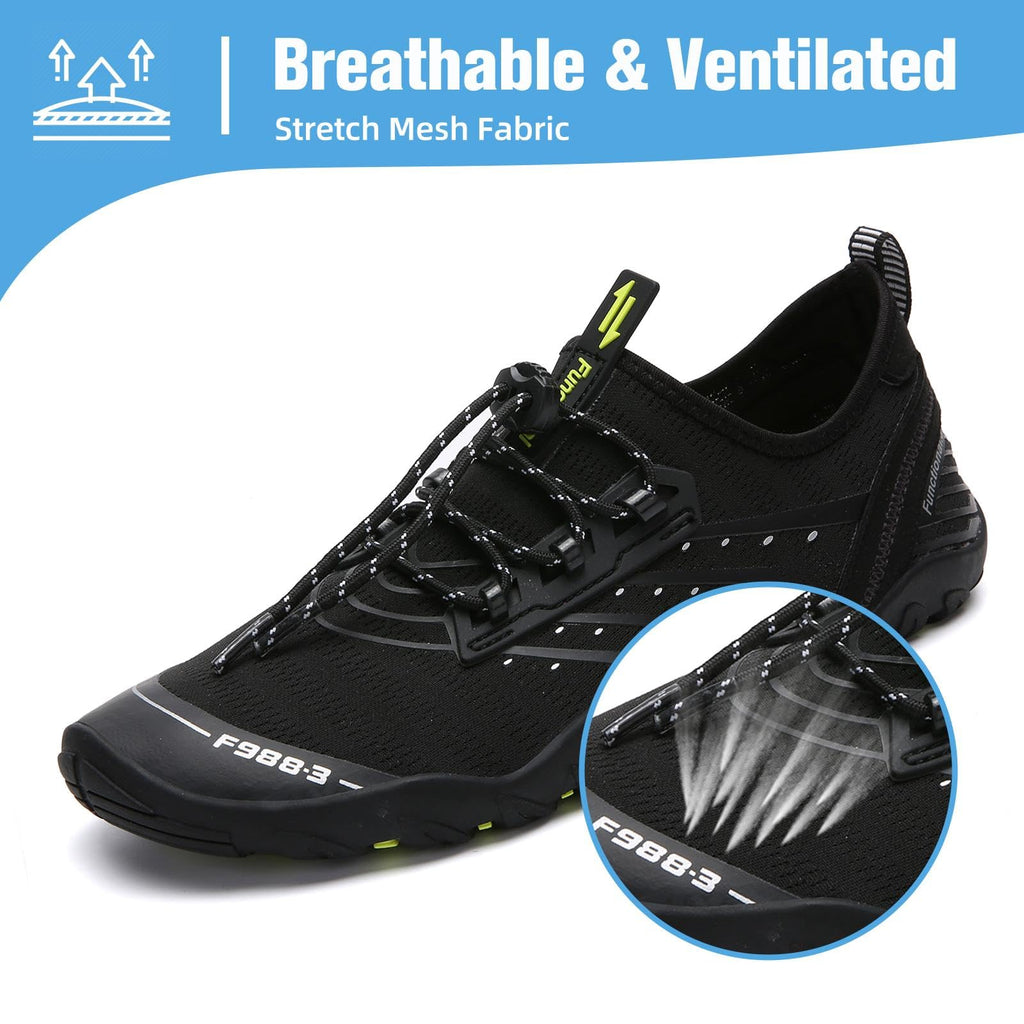 Mishansha Water Shoes for Women Men, Quick-Dry Barefoot Swim Shoes with Drainage Holes, Lightweight Aqua Shoe for Beach Pool River Boating Yoga Walking 11.5 Women/10 Men Smoky Black
