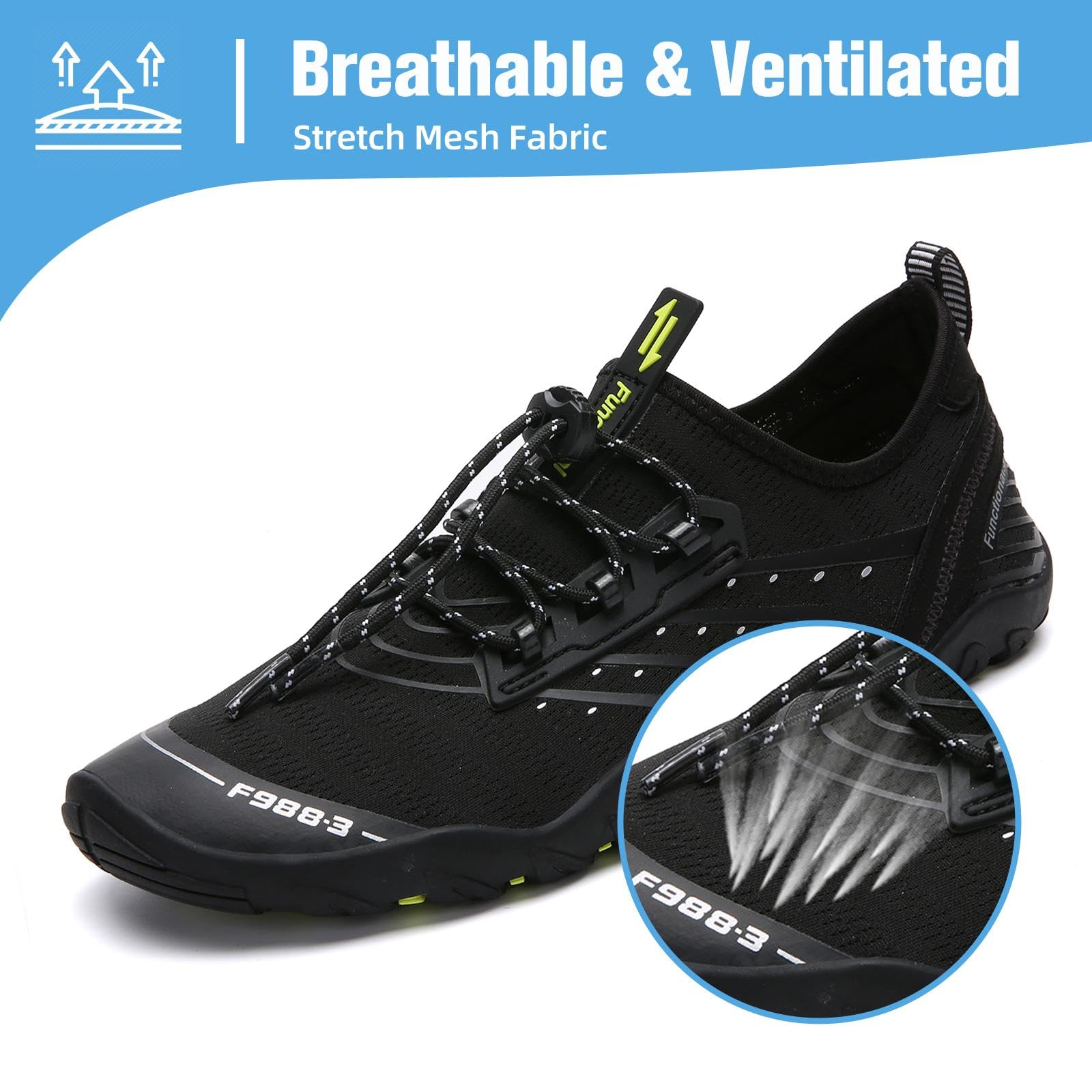 Mishansha Water Shoes for Women Men, Quick-Dry Barefoot Swim Shoes with Drainage Holes, Lightweight Aqua Shoe for Beach Pool River Boating Yoga Walking 8.5 Women/7 Men Smoky Black