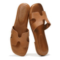 Project Cloud 100% Genuine Leather Sandals for Women 2026 - Fashion Flat Womens Sandals with Memory Foam Insole Slides Sandals Women Footwear - Mules Women's Sandals (Jannel,Cogn, 11)