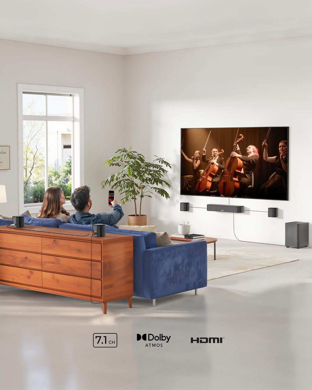 ULTIMEA 7.1ch Sound Bar with Dolby Atmos, Surround Sound System for TV with 4 Surround Speakers, Sound Bar for Smart TV with App Control, Soundbar with Subwoofer for Home Theater, HDMI eARC, Aura A60