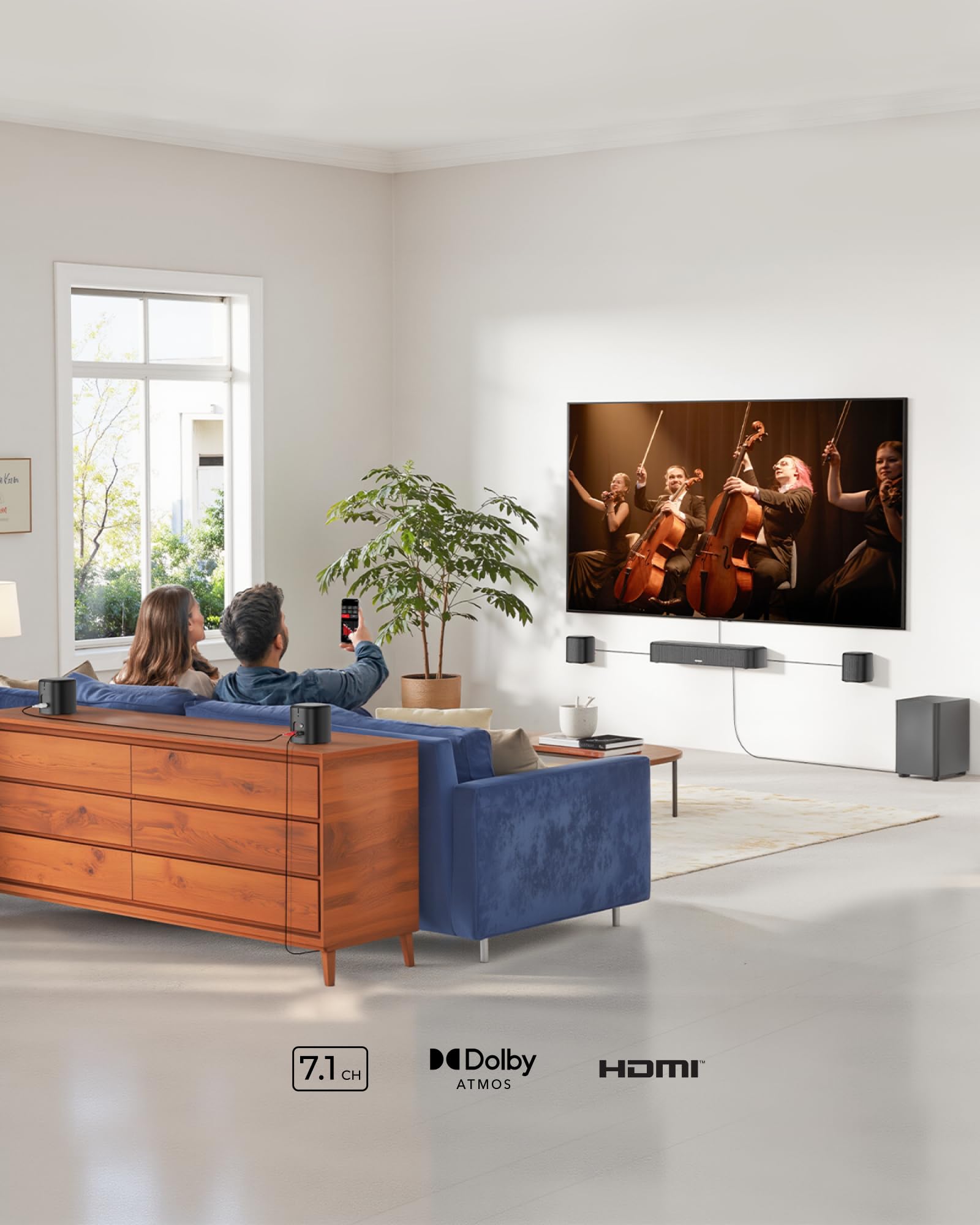 ULTIMEA 7.1ch Sound Bar with Dolby Atmos, Surround Sound System for TV with 4 Surround Speakers, Sound Bar for Smart TV with App Control, Soundbar with Subwoofer for Home Theater, HDMI eARC, Aura A60