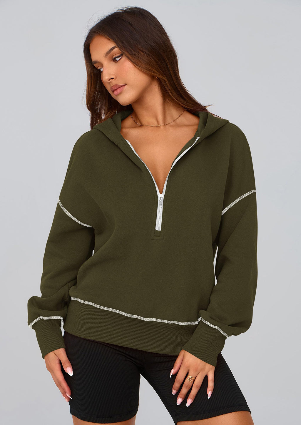 PRETTYGARDEN Women's 2026 Fall Hooded Sweatshirts Long Sleeve Half Zip Cropped Hoodies Pullover Winter Fashion Clothes (Army Green,Small)