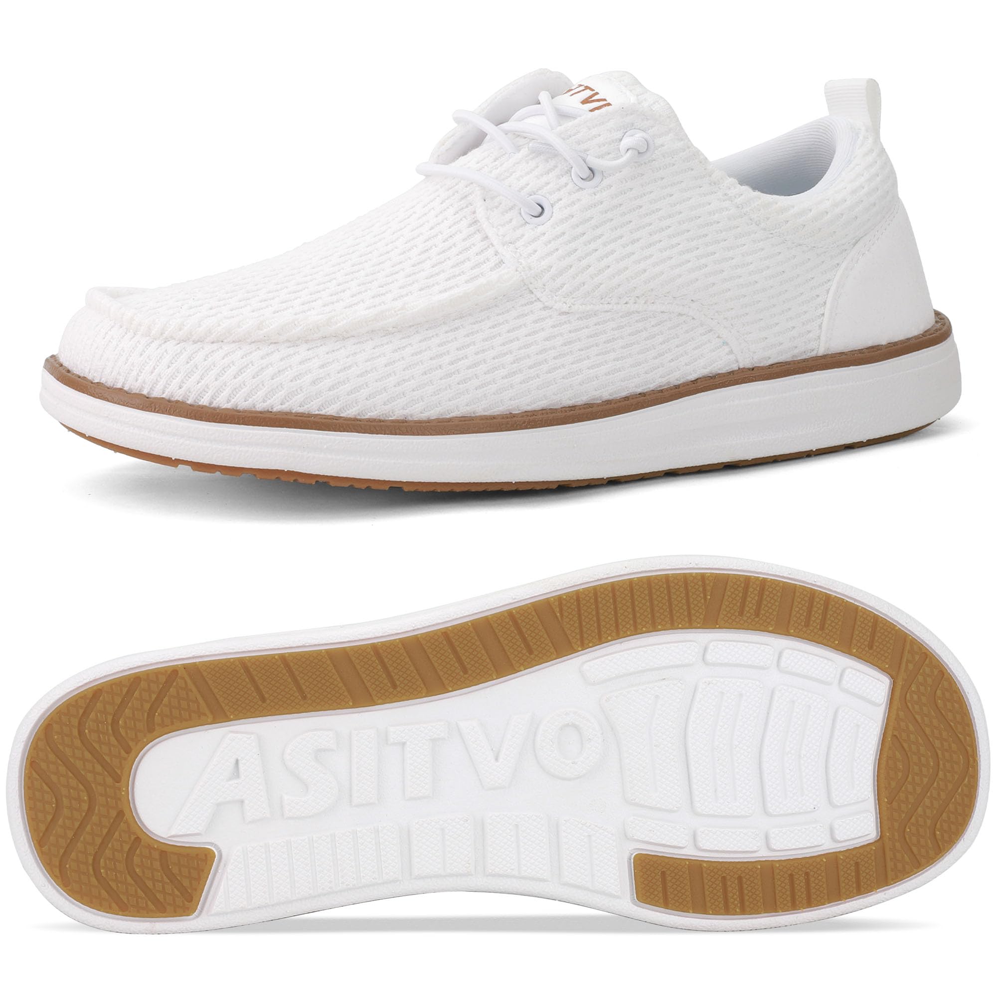 ASITVO Mens Wide Loafers Casual Slip On Walking Shoes Big Size 7 Width Toe Box Dress Boat Shoes White 40