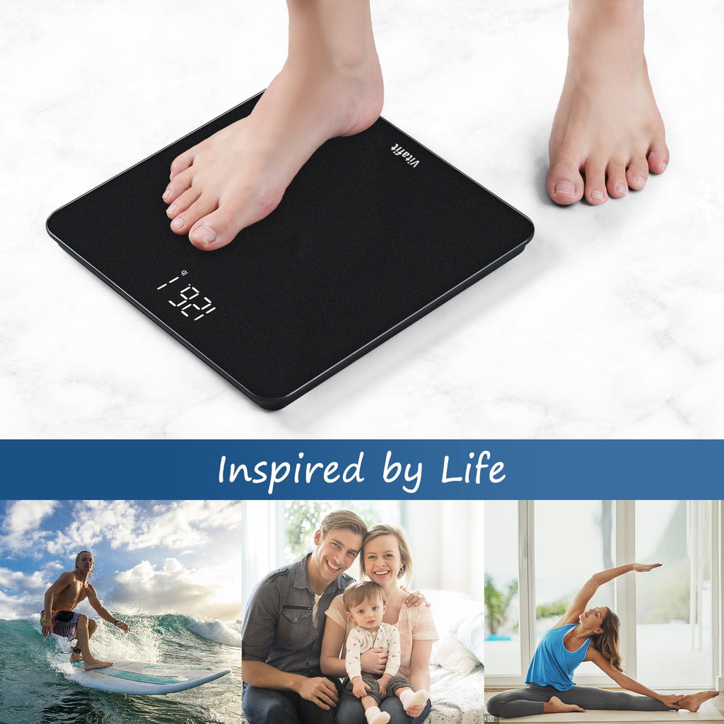 Vitafit Scale for Body Weight, High Accuracy 0.1lb by Our Professional Factory Since 2001, Digital Weight Scale LED and Step On, 3*AAA Batteries Included, 400lb/182kg, Spray Silver Black