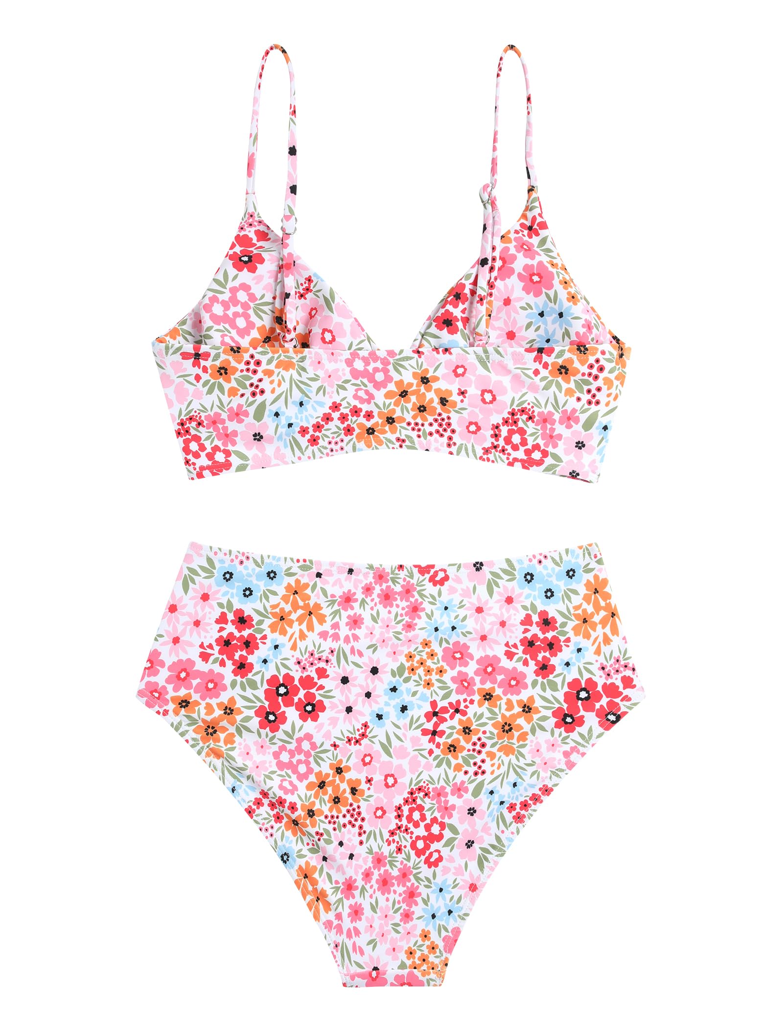 ZAFUL Women High Waisted Bikini Sets Two Piece Swimsuit Push Up Twist Front Ruched Bathing Suit Pink Floral M