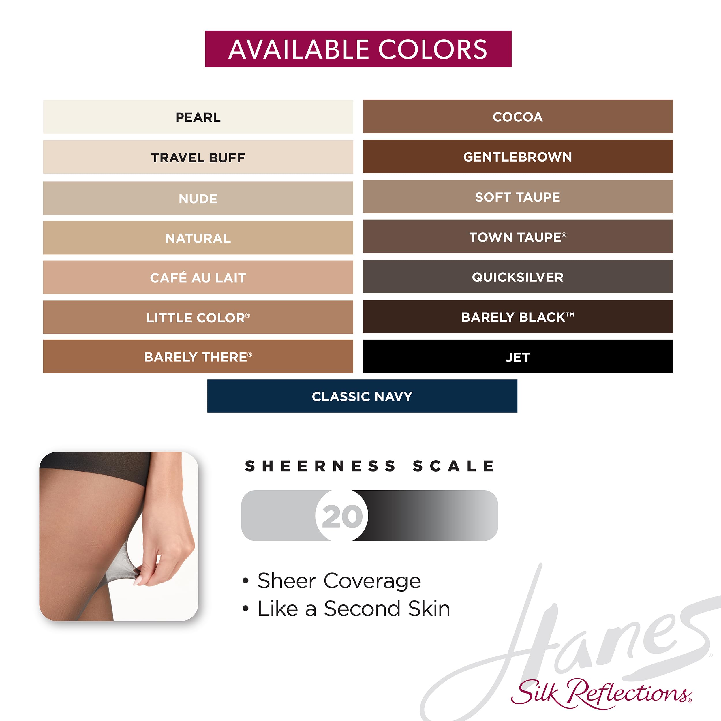 Hanes Silk Reflections Control Top Reinforced Toe Silky Sheer Pantyhose, Jet, Size AB (Pack of 1)