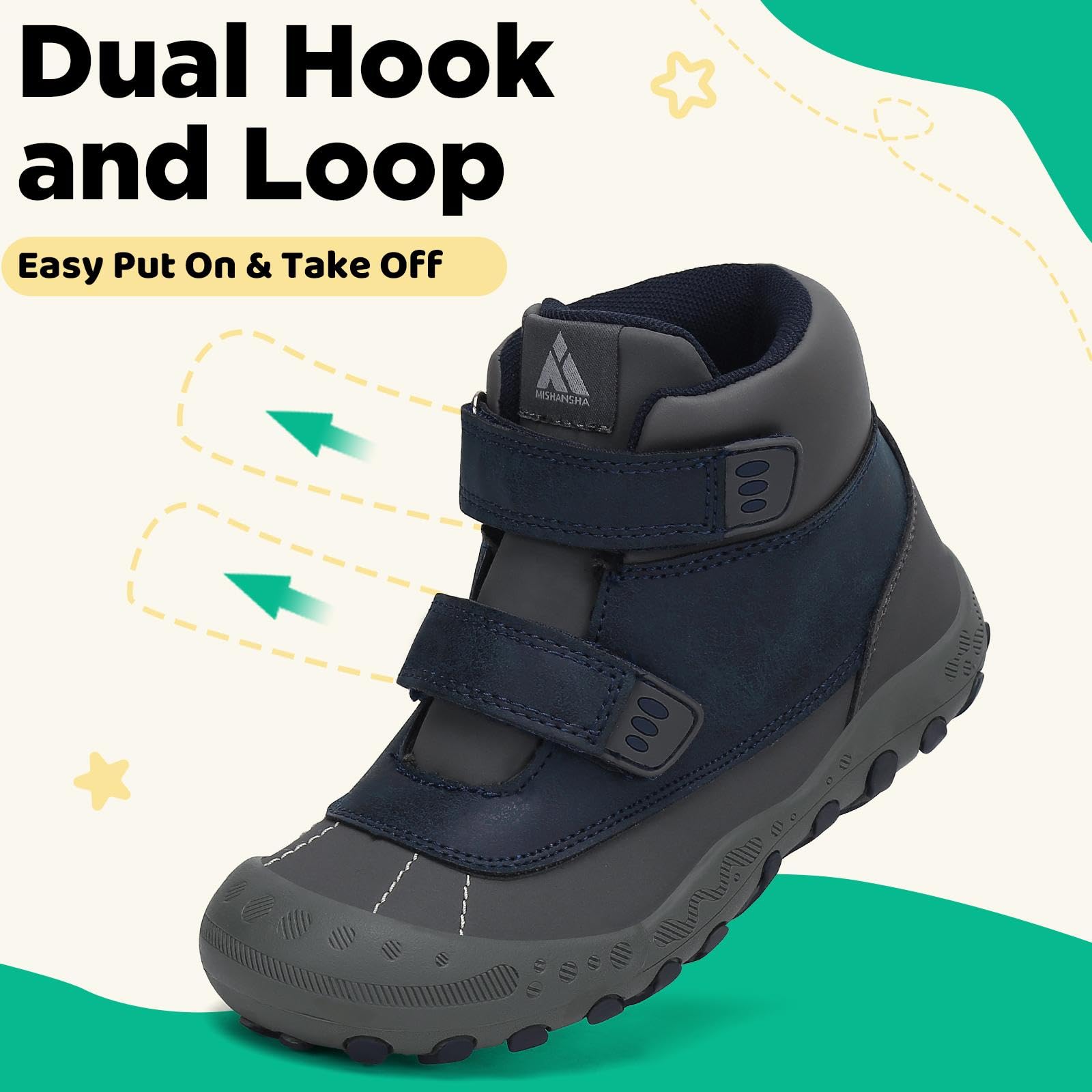Mishansha Unisex-Child Outdoor Ankle Hiking Boots Boys Girls Trekking Walking Shoes with Hook and Loop Pu Blue 12 Little Kid