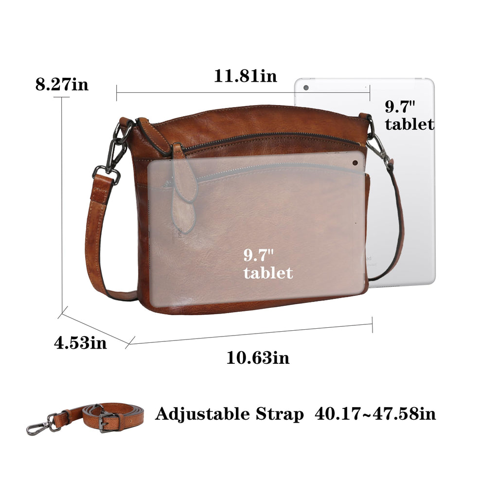 HESHE Leather Crossbody Bags for Women Vintage Satchel Bags Leather Purses and Handbags Small Shoulder Handbags Sling Pocket Bag Hobo Purse Designer Travel Bags (Brown)