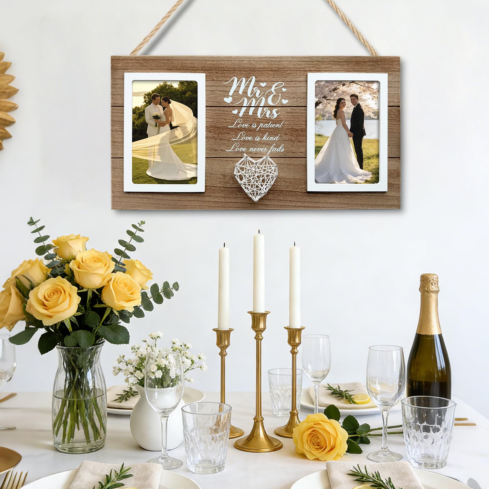 Wedding Gifts for Couples 2026, 15.7x8,3 Inch Mr & Mrs Wedding Frame Double Wooden Wedding Photo Frame Bridal Shower Gift for Bride to Be Personalized Newlywed Gifts for Couple, Engagement Gift for Bride