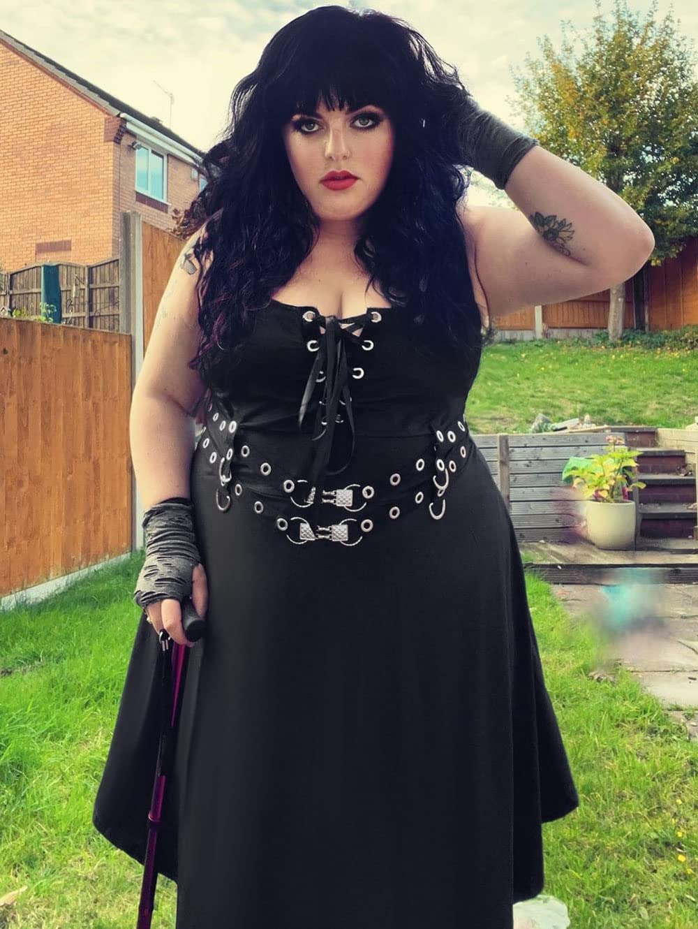 ROSE GAL Womens Plus Size Dresses Sleeveless Wrap V-Neck Gothic Vintage 50S Spaghtti Strap Swing Maxi Dress(Black_25/2X)