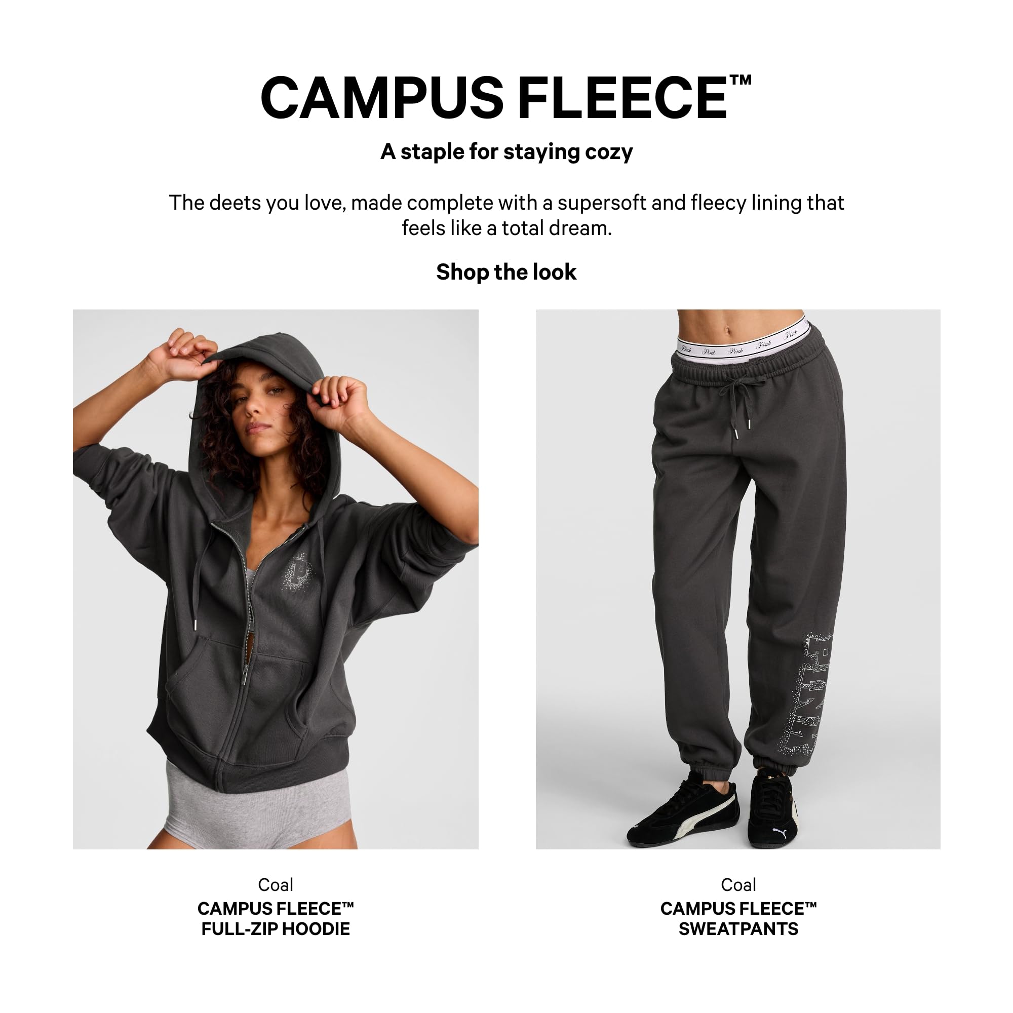 Victoria's Secret Pink Women's Campus Fleece Sweatpants,Coal, (M)