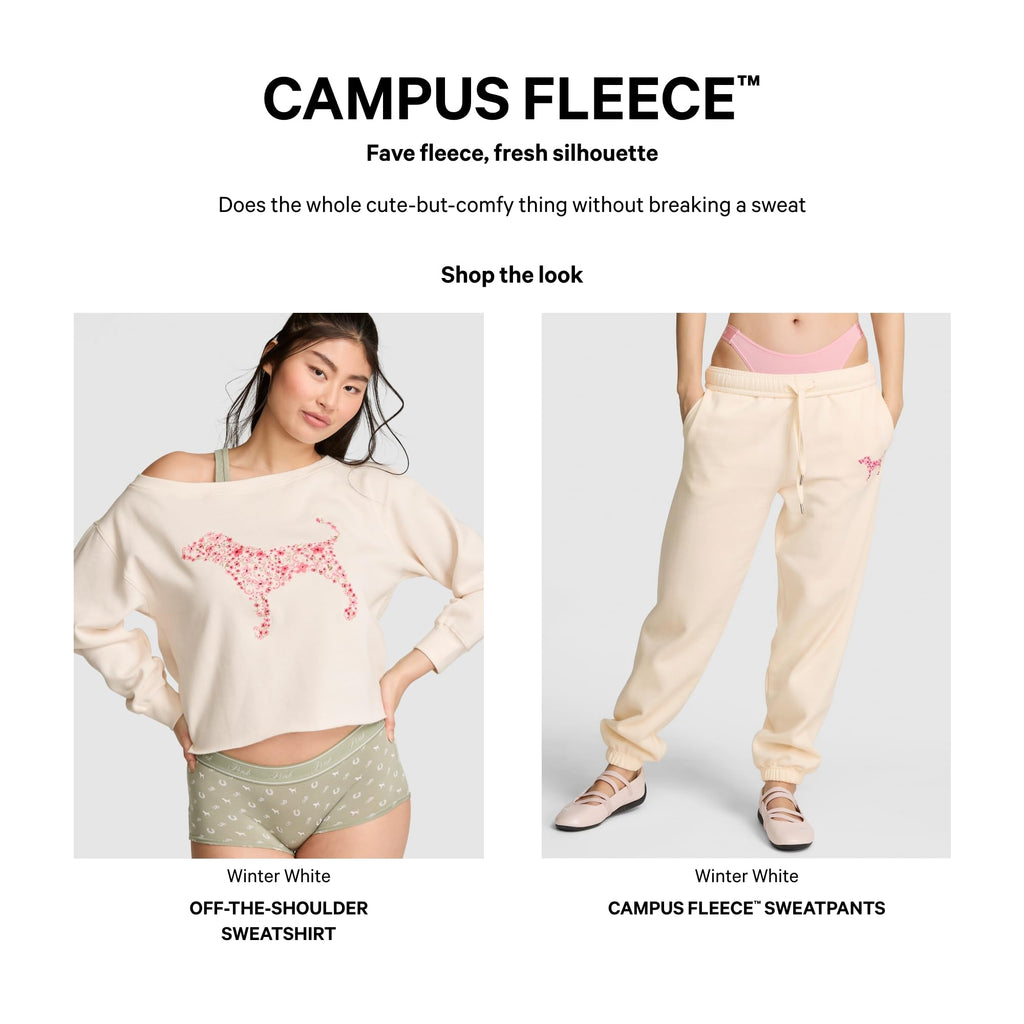 Victoria's Secret Pink Women's Campus Fleece Sweatpants,Winter White, (M)
