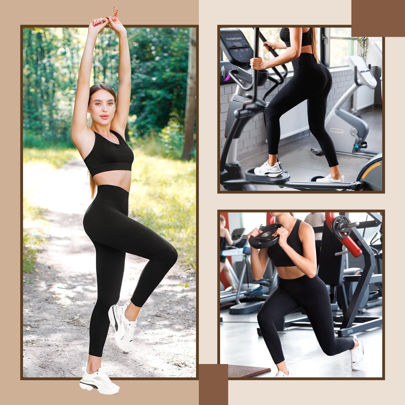 Leafigure High Waisted Leggings for Women- Soft No See-Through Yoga Pants for Gym Workout Running Black L-XL
