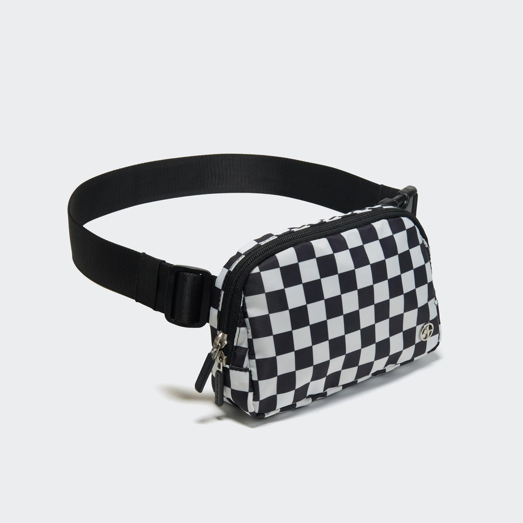 Pander Two Way Zipper Fanny Pack Nylon Everywhere Belt Bag for Women, Water Repellent Waist Packs, Crossbody Bags with Adjustable Strap (Checkered Black)