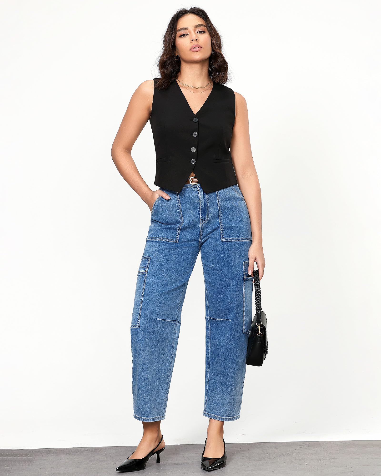 GRAPENT High Waisted Jeans for Women Womens High Waisted Jeans Wide Leg Cropped Jeans 2025 Womens Ankle Jeans Womens 90S Jeans Jeans for Women Color Fresh Blue Medium Size 8 to 10