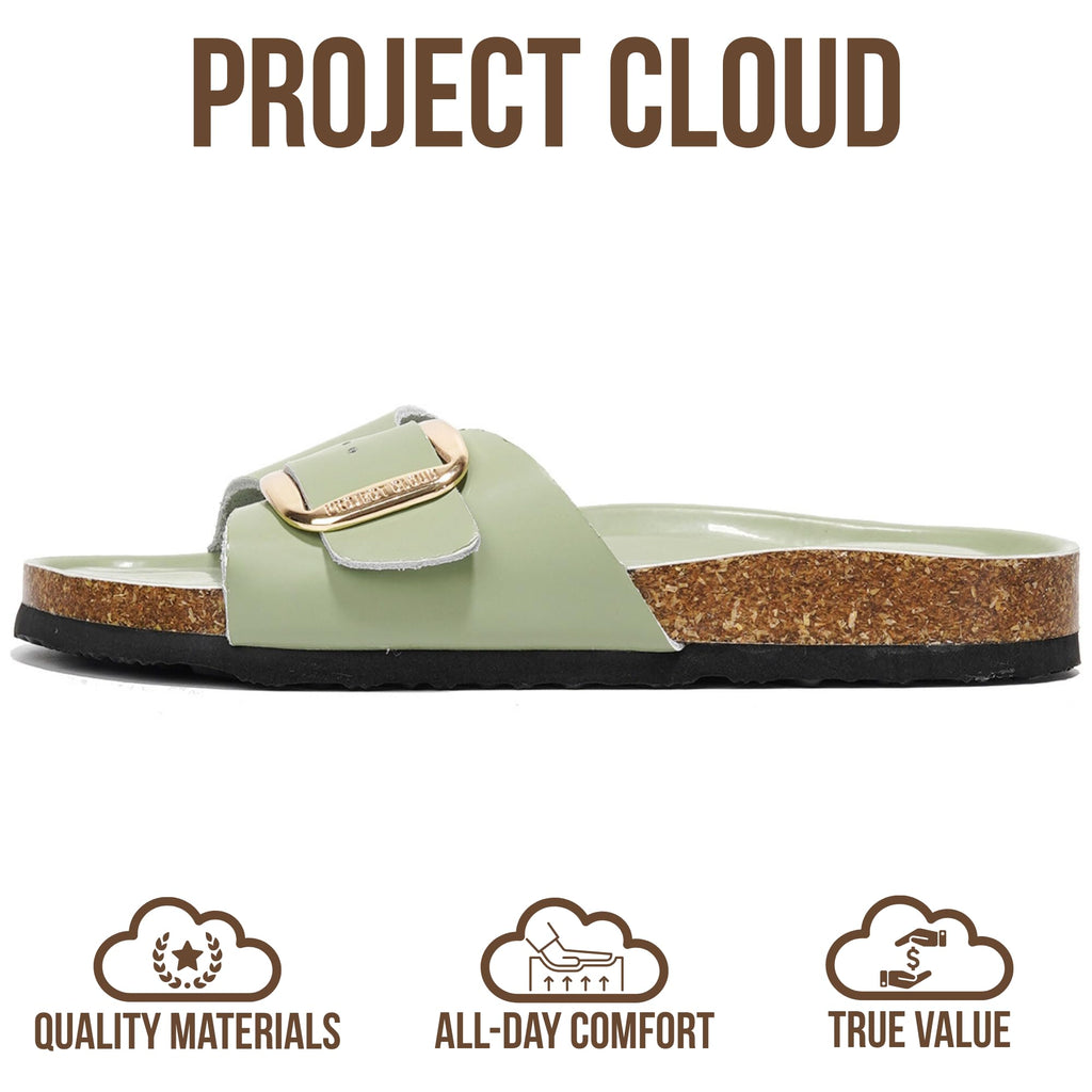 Project Cloud 100% Genuine Leather Sandals Women Dressy Beach Essentials Slides for Women Footwear-Lightweight with Memory Foam Insole Sandals for Women 2026-Womens Slides (Mykonos,PISTACHIO,10)