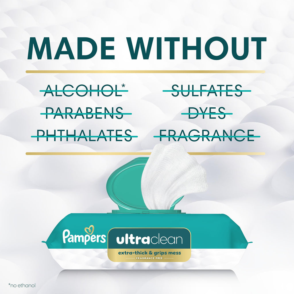 Pampers Ultra Clean Baby Wipes (Previously 'Free & Gentle'), 99% Water, Hypoallergenic, Unscented, 100% Plant Based, Plastic-Free, 936 Baby Wipes Total (12X Flip-Top Packs) [Packaging May Vary]