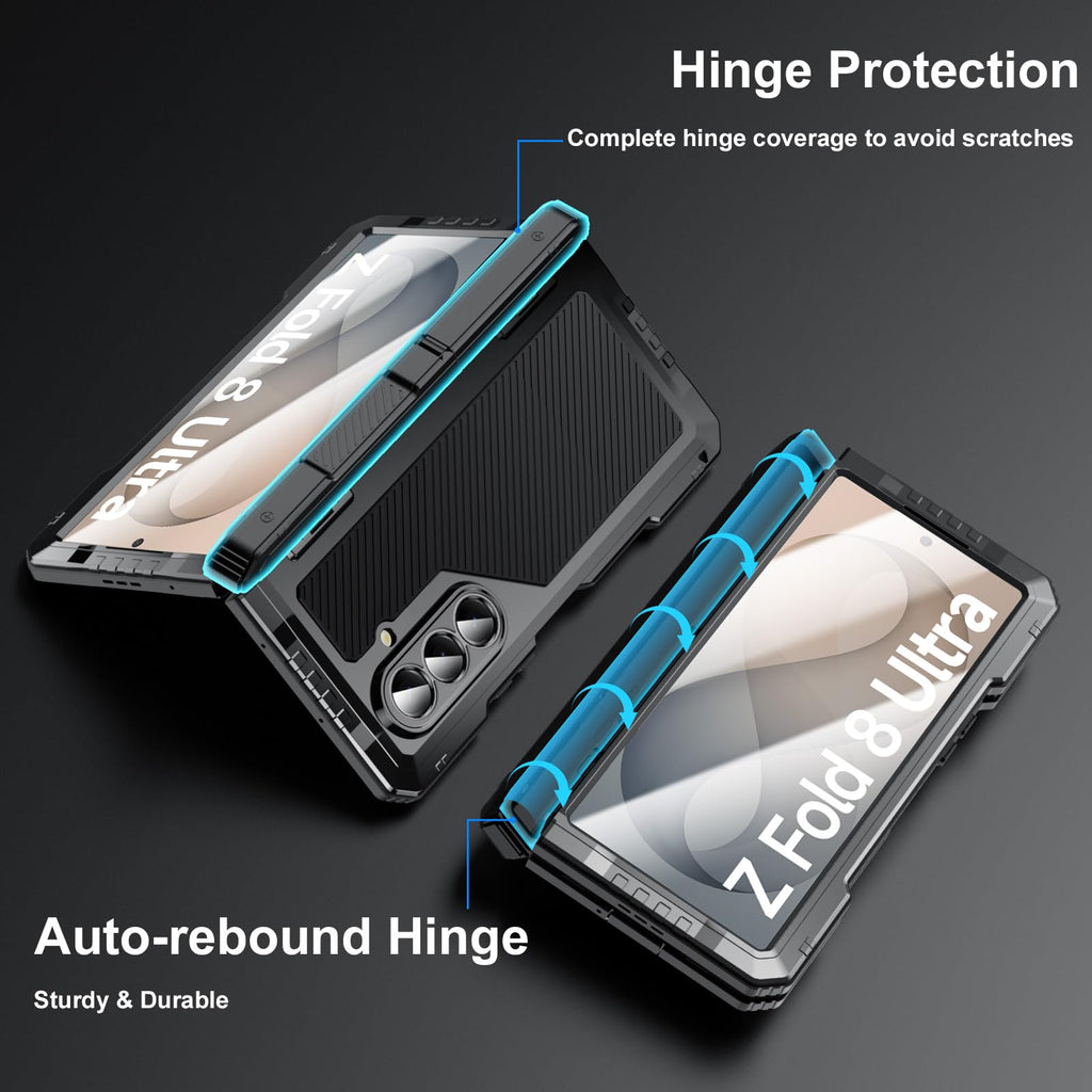 Libeagle Rugged Armor Magnetic Case for Samsung Galaxy Z Fold 8 Ultra, Military Grade Drop Protection, Full Hinge Cover, Built-in Screen Protector & Kickstand, Metal Shockproof Protective Case, Black