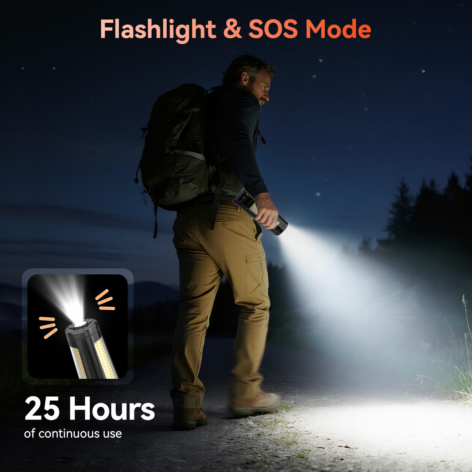AKOFUN 15000 mAh Rechargeable Camping Light with Stand, Cordless Work Light with 3 LED Lamp Heads, 5500 Lumens Dimmable Camping Essentials Gear Emergency Flashlight with 86" Detachable Tripod, Black