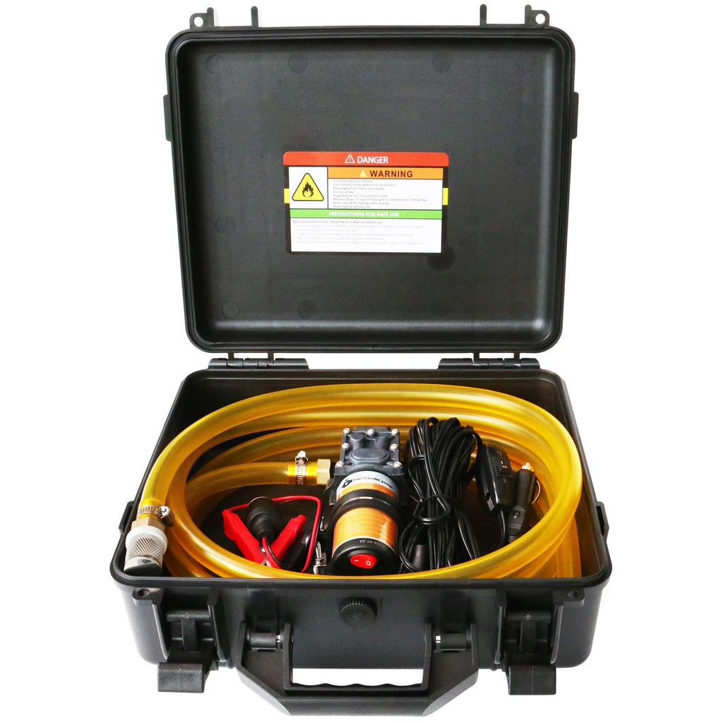 Steauty 12V 75W Fuel Transfer Pump Kit, Moves Up to 110 Gallons Of Gas or Diesel Per Hour, with High Elastic Fuel Pipe & 2 Power Cables, Great for Vehicles, Boats, Equipment, Gasoline, Diesel