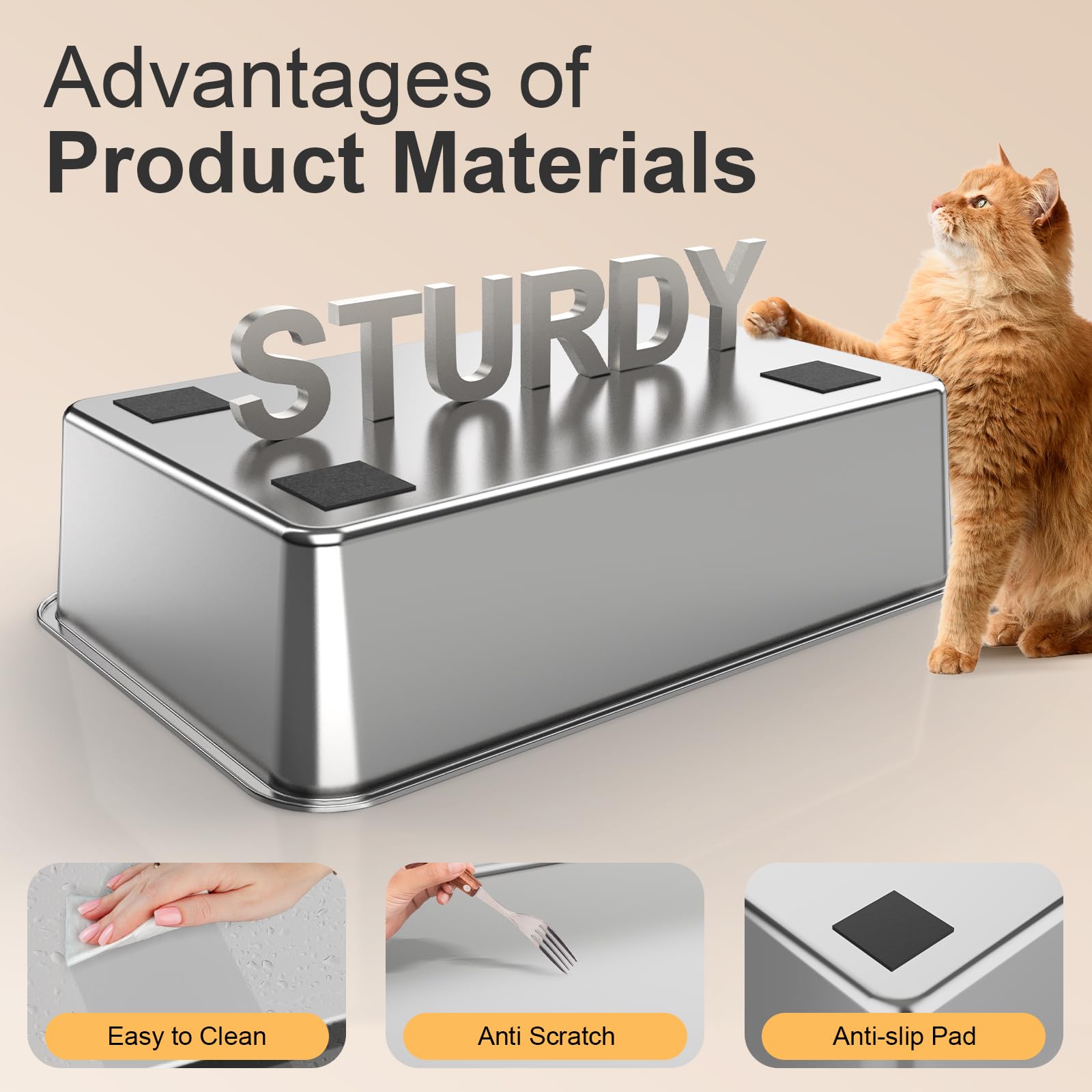 Stainless Steel Litter Box with Lid XL Extra Large Litter Box Enclosed Top Entry Metal Litterbox for Big Cats Easy Cleaning Anti-Leakage & High Sided with Mat Aisle & Scoop, Dark Grey