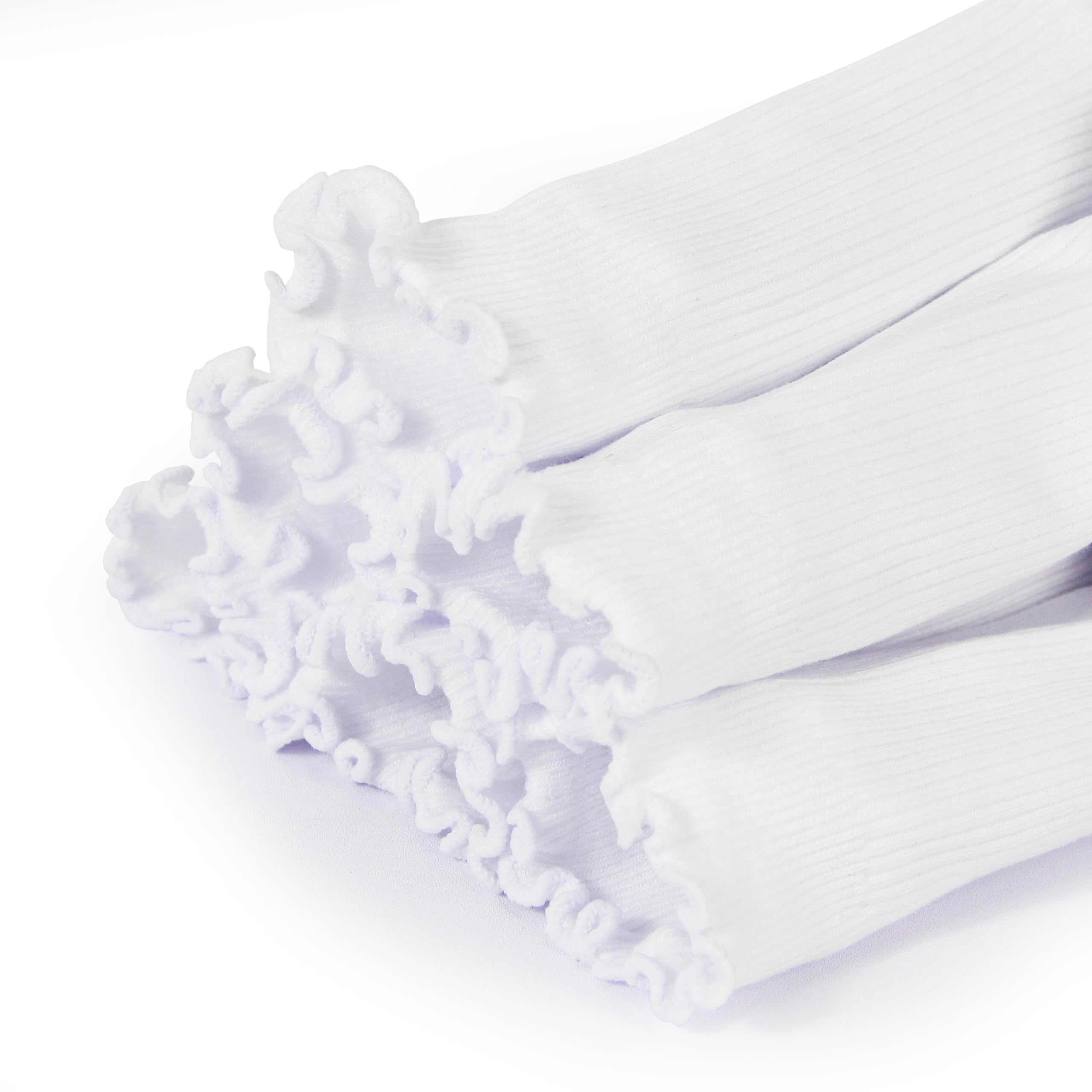 BomKinta Ruffle Socks Women Lightweight Cotton Sock Turn-Cuff Frilly Sock Casual Athletic Crew Socks Gifts White 6 Pairs Size 5-10