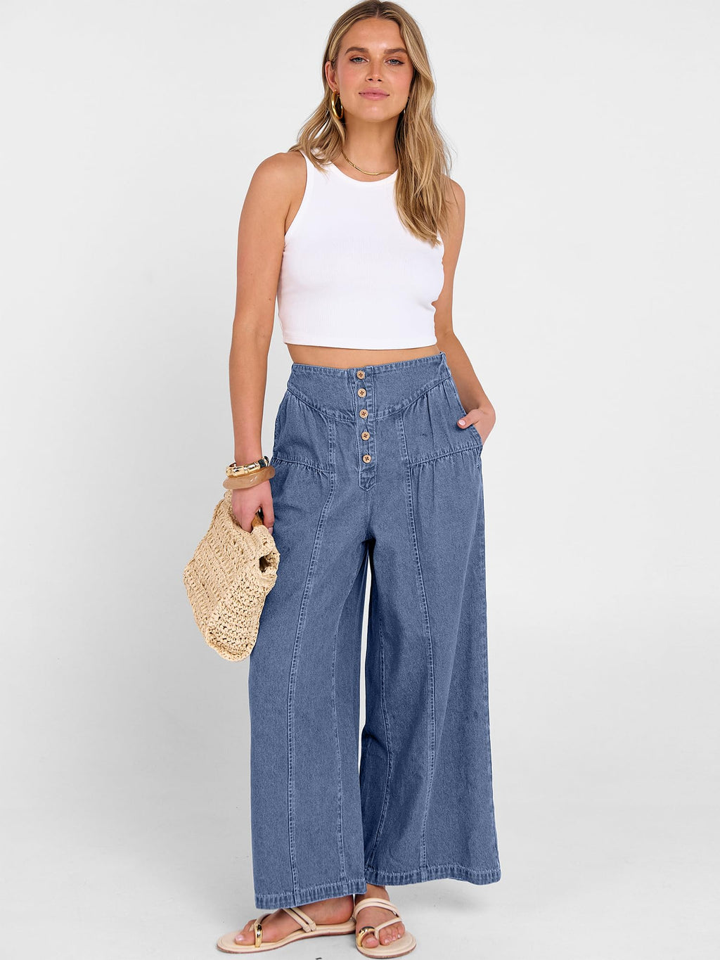 ANRABESS Womens Wide Leg Barrel Jeans 2026 Fashion Spring Baggy High Waisted Trendy Cropped Flowy Denim Pants with Pockets Water Blue Medium