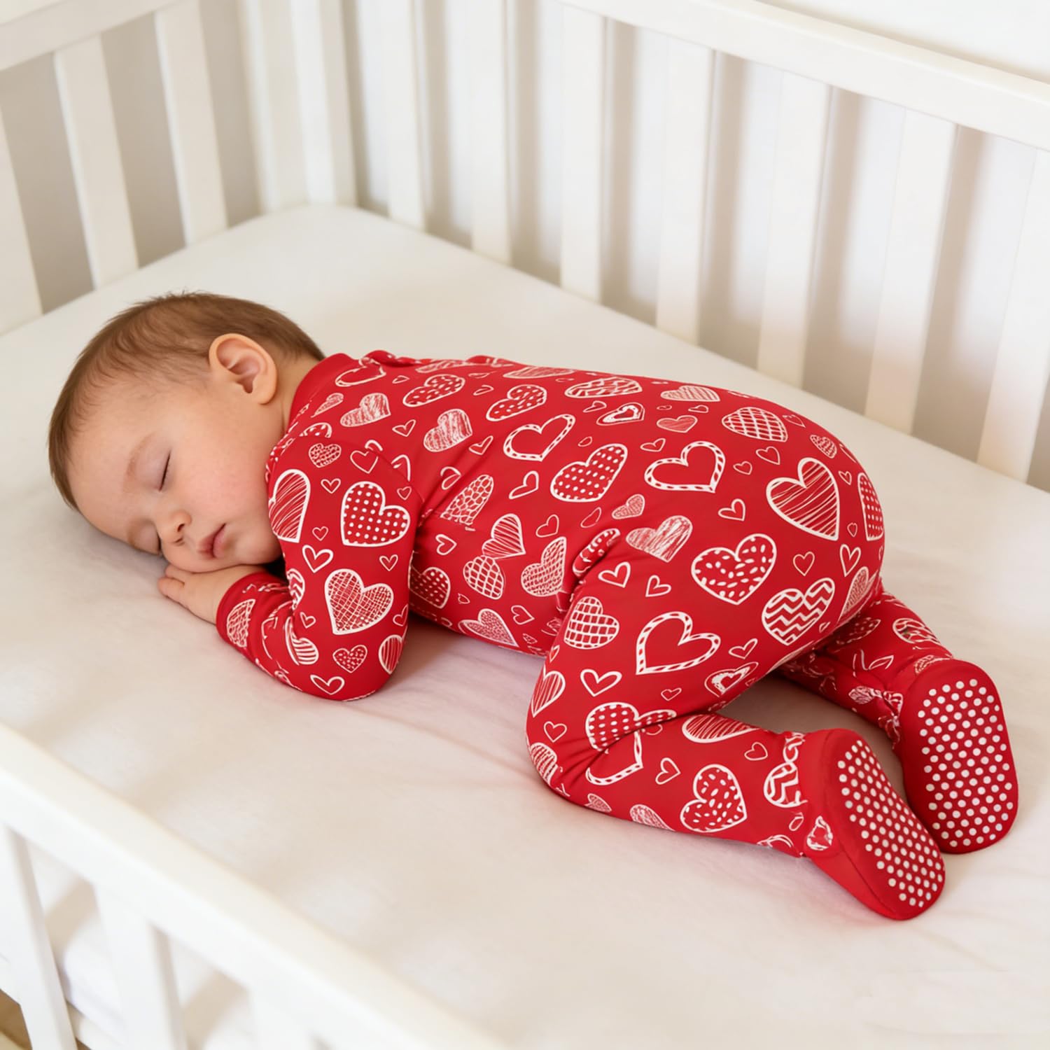 UNIFACO Baby Girl Valentines Outfit 0-3 Months Long Sleeve Pajamas Infant Zipper Sleeper with Mitten Cuff