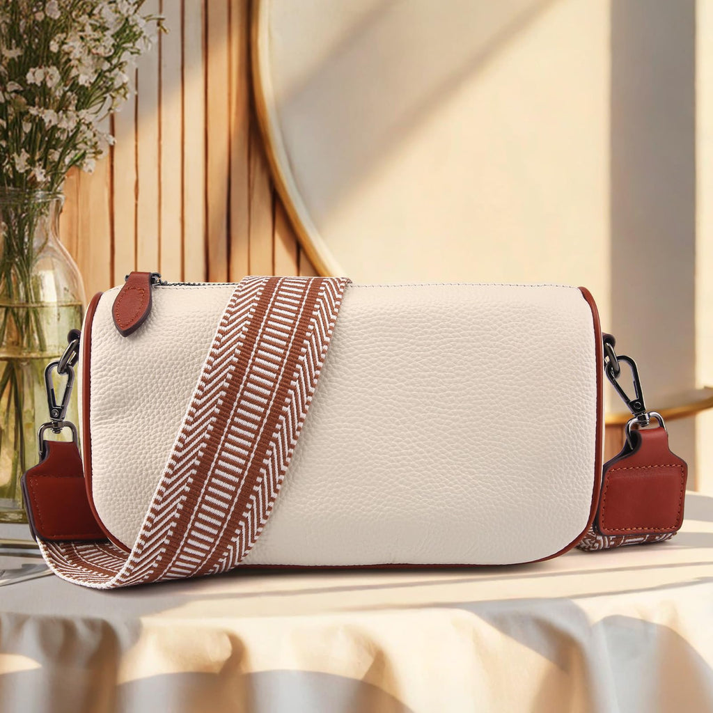 Leather Purse Crossbody Bag for Women: Genuine Leather Boho Purses for Women Trendy - Small Shoulder Cross Body Bag (06 Beige With Brown)