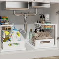 REALINN Under Sink Organizer, Pull Out Cabinet Organizer 2 Tier Slide Out Sink Shelf Cabinet Storage Shelves, Storage for Kitchen Bathroom, White, 2 Pack