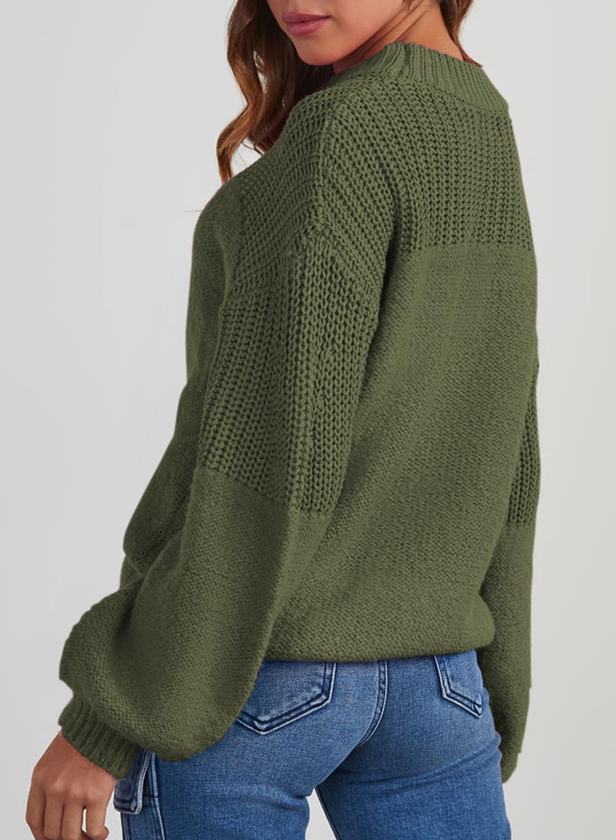 Dokotoo Fall Sweaters for Women 2025 Fashion Long Sleeve Round Neck Knit Pullover Tops Casual Loose Oversized Solid Color Sweater Outfits Christmas Winter Clothes Green Small