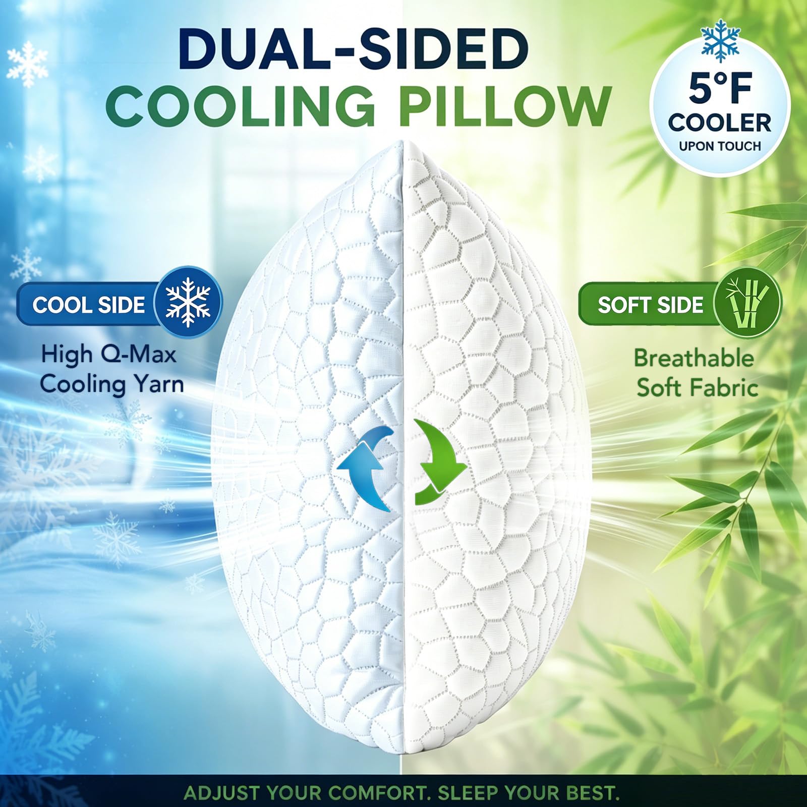 SUPA MODERN Cooling Pillow Queen Size Set of 2, CertiPUR-US Shredded Memory Foam Pillows for Sleeping, Cool Bed Pillows for Hot Sleepers, Adjustable Firm Pillow for Side,Back,Stomach Sleepers