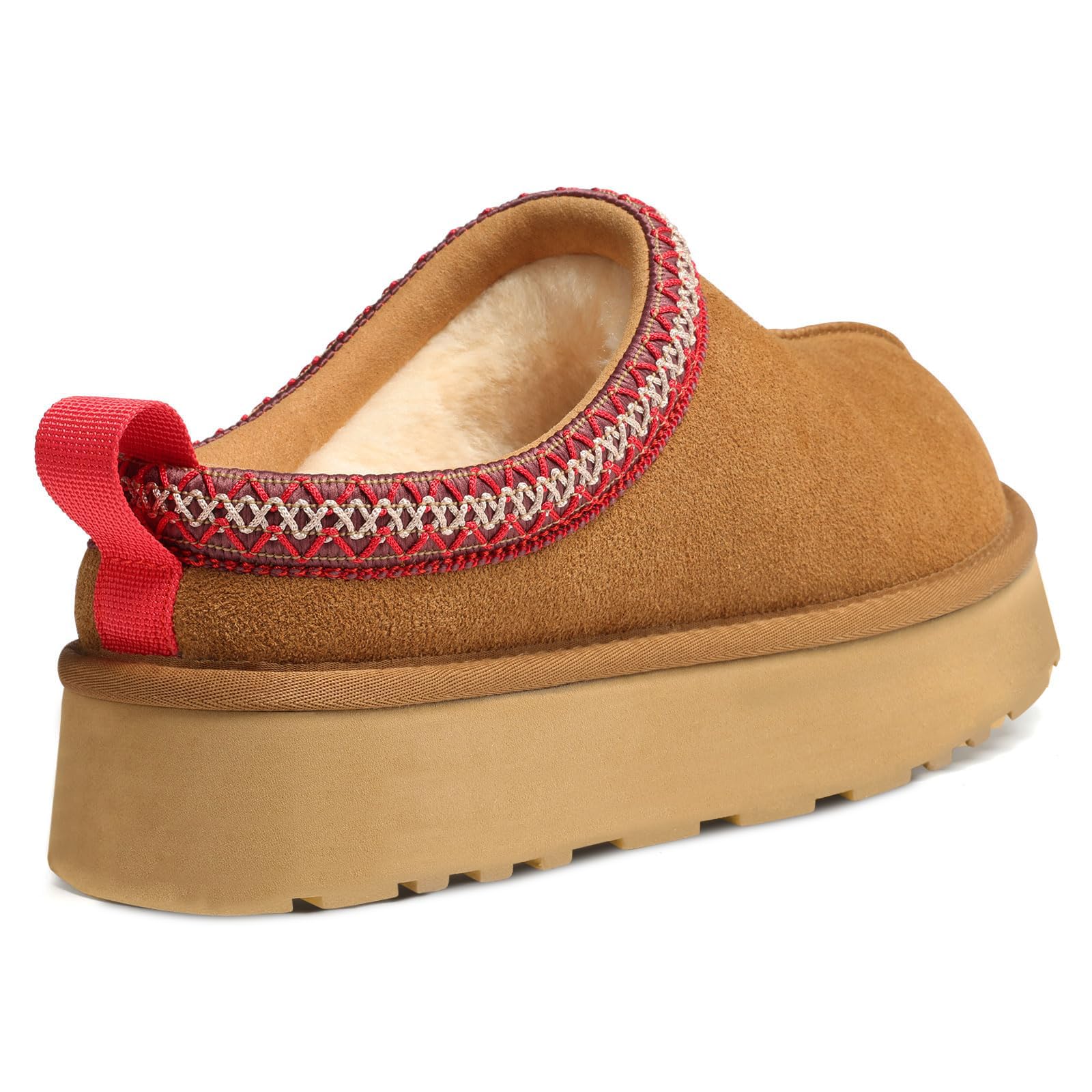 HOWILIM Genuine Suede Platform Slippers for Women Fuzzy Winter Warm Shoes Indoor Outdoor