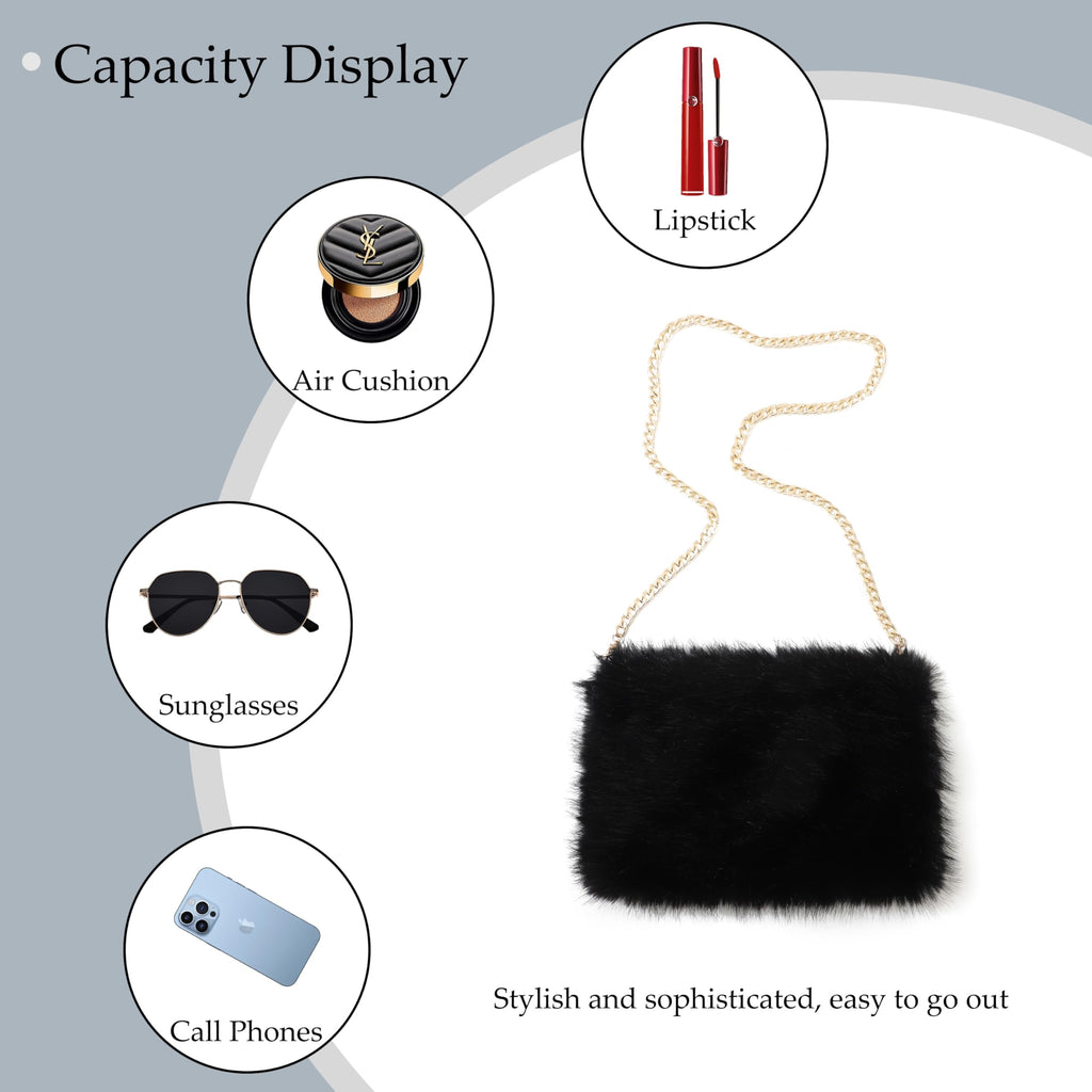 LA CARRIE Faux Fur Crossbody Bags for Women Shoulder Bag Purse Handbags Shoulder Strap(Black)