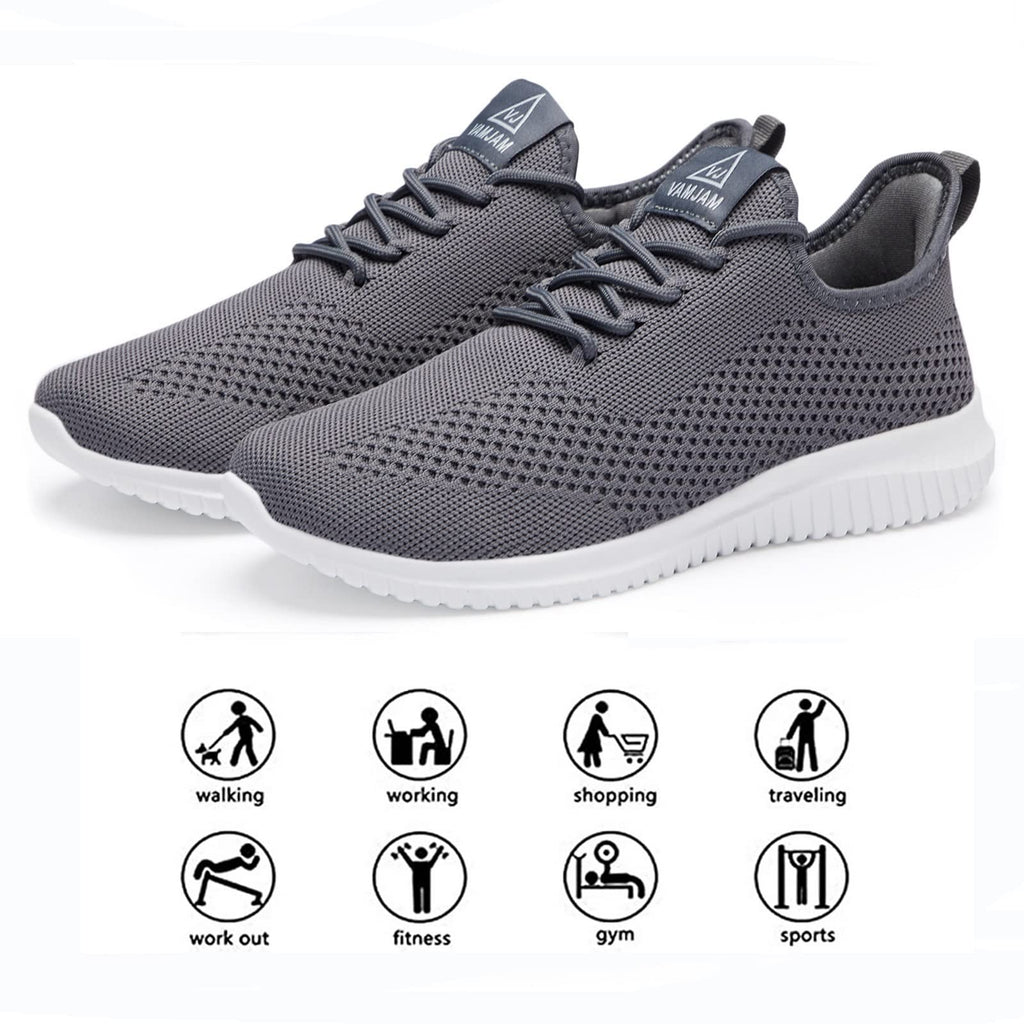 VAMJAM Men's Running Shoes Ultra Lightweight Breathable Walking Shoes Non Slip Athletic Fashion Sneakers Mesh Workout Casual Sports Shoes Grey Size 12