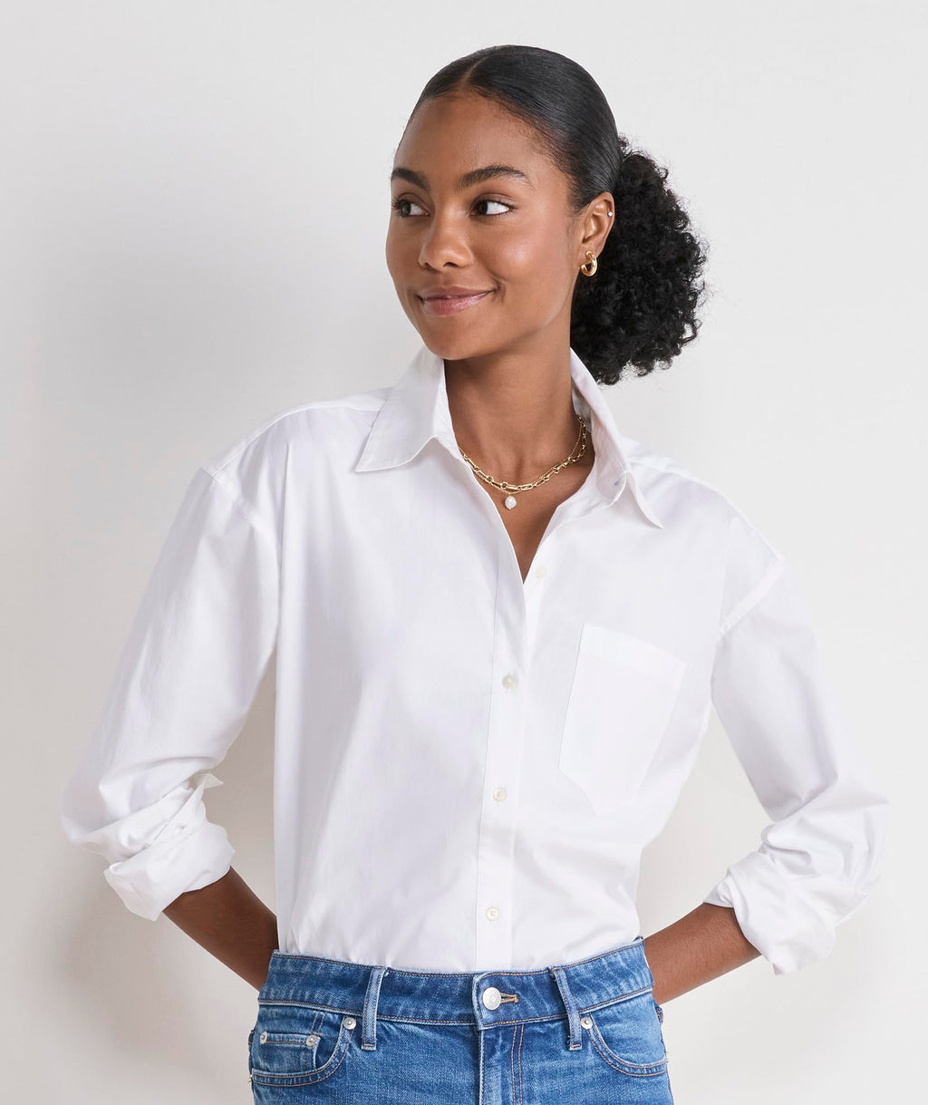 vineyard vines Birdie Poplin Button-Down, White Cap, M