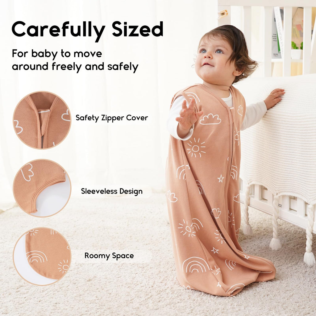 Yoofoss Baby Sleep Sack 12-18 Months 0.5 Tog Wearable Blanket for Baby, 3 Pack 100% Organic Cotton Infant Toddler Sleeping Sack 2-Way Zipper Lightweight Sleep Sack