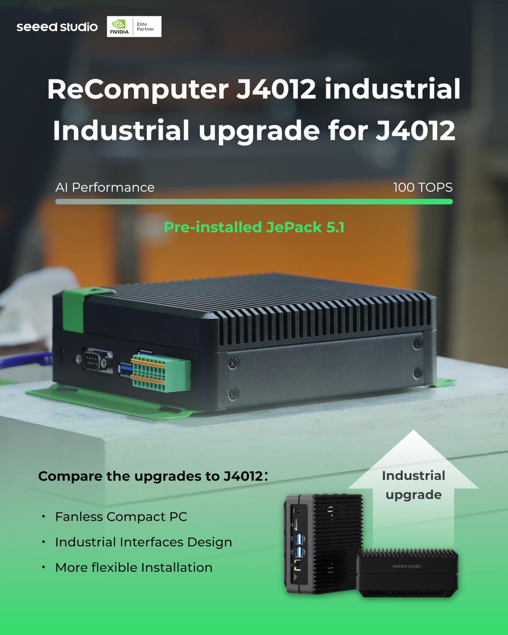 seeed studio reComputer Industrial J4012- Fanless Edge AI Device with Jetson Orin NX 16GB