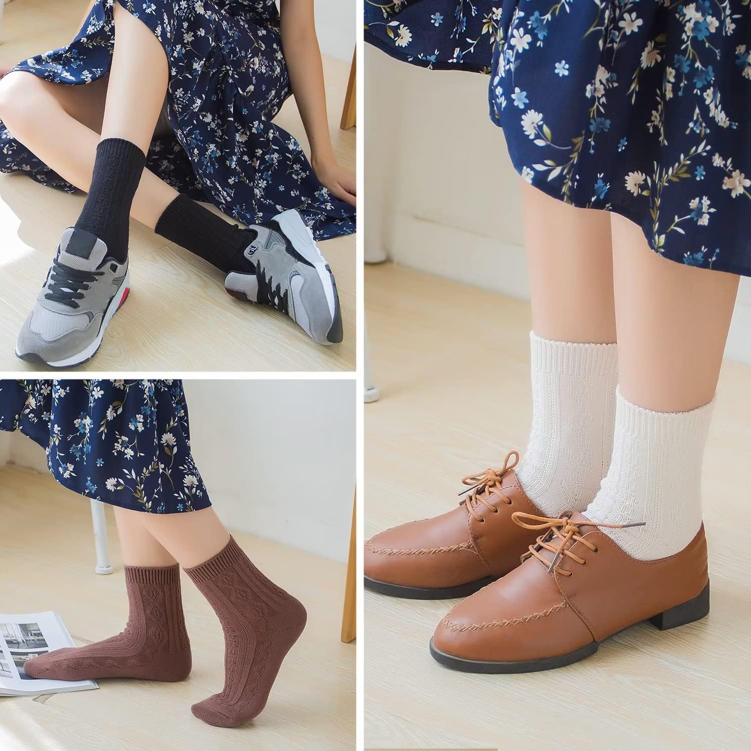 Mcool Mary Womens Crew Socks, Casual Knit Cotton Comfy Breathable Cool Ankle Dress Socks for Girls 6Pack
