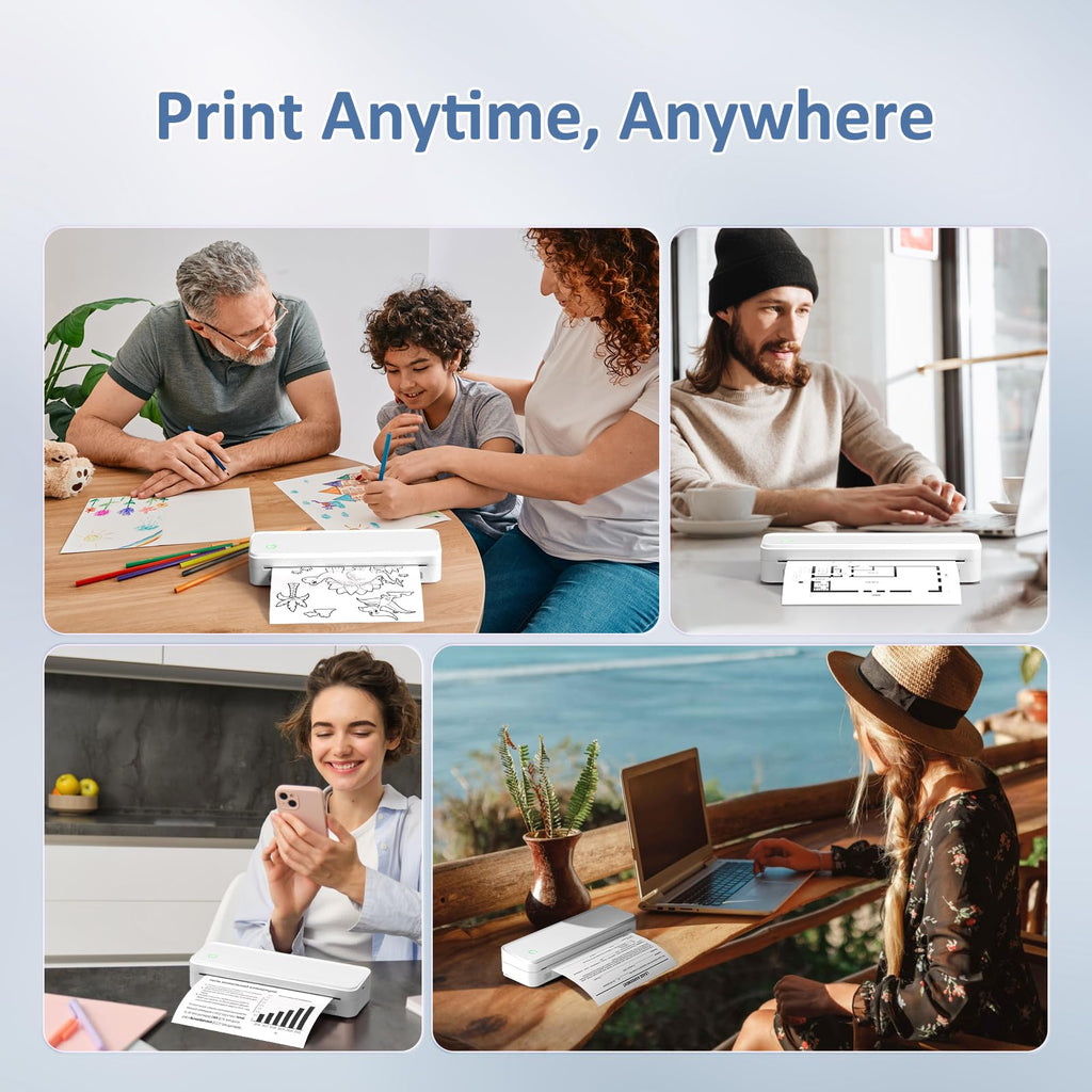 Gloryang Inkless Portable Printer for Travel, Wireless Thermal Printer Supports 8.5 x 11 Inch US Letter Size, Bluetooth Machine Includes Carry Case and 3 Rolls of Thermal Paper Kit, White